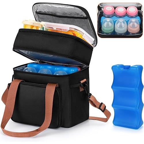 Accmor Breastmilk Cooler Bag with Ice Pack, Fits 6 Baby Bottles Up to 9 Ounce Insulated Baby Bottle Tote Bags, Waterproof Breastmilk Cooler Bags for Nursing Working Mom Daycare