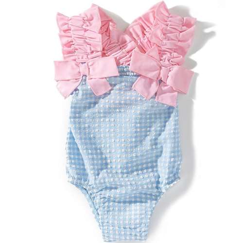 Mud Pie Baby Girls Crinkle Check Baby One Piece Swimsuit