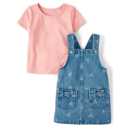 Toddler Girls Bow Skirtall 2-Piece Outfit Set - White