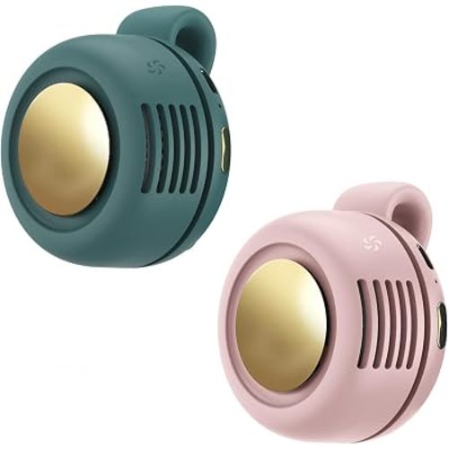 Portable Clip-On Fan, Mini USB Rechargeable 360° Rotatable Fan, 3-Speed Silent Mini Bladeless Fans (Pink and Green)