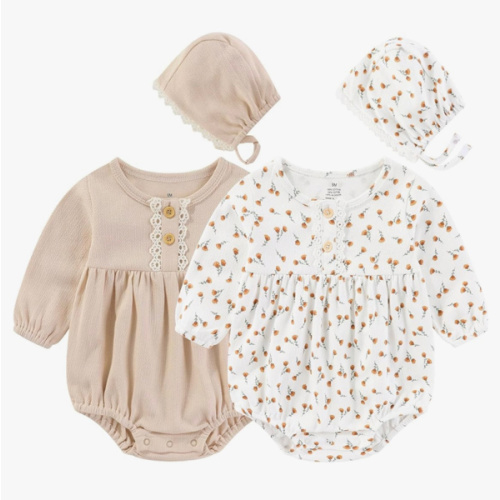 Ruliby Baby Girl Clothes Cotton Bubble Romper Floral Bodysuits Infant Outfit Set