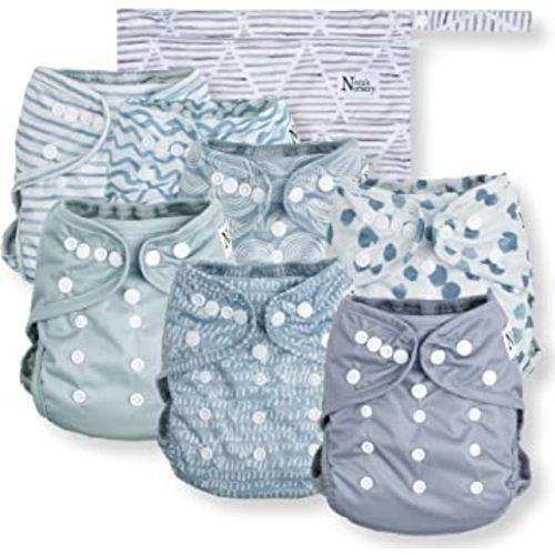 Nora's Nursery Cloth Diaper Cover, Reusable Cover with Snap Closure, Shell for Prefold, Flat, or Fitted Inserts, Includes Wet Bag - Something Blue