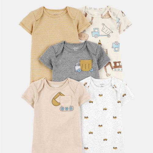 Baby Boy 5-Pack Construction Short-Sleeve Cotton Bodysuits | Carter's