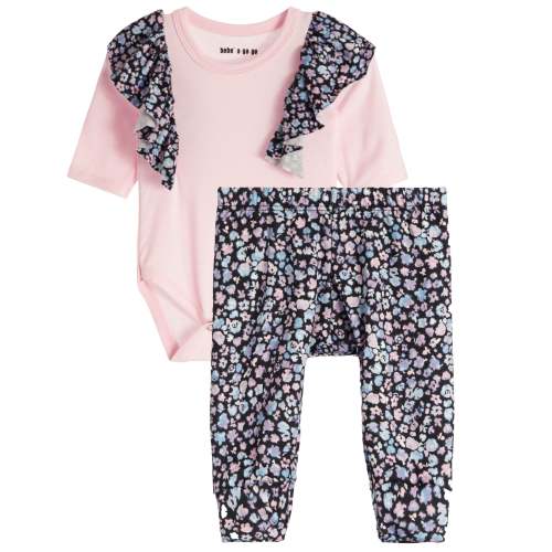 2pc Floral Ruffle Shoulder Onesie Set