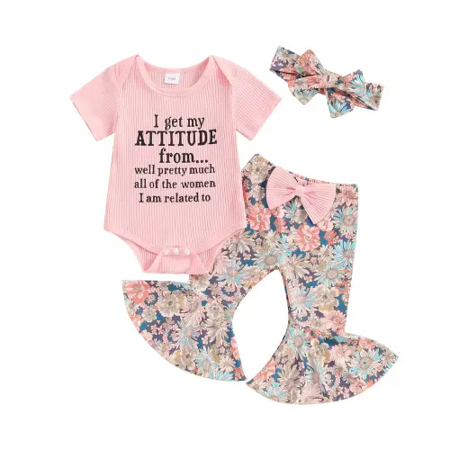 Meihuida Baby Girl Clothes Newborn Outfit Infant Romper Floral Pants Set Headband Cute Newborn Going Home Outfit 3PCS - TikTok Shop