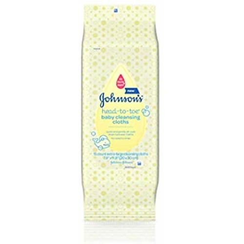 Johnson’s Head-to-Toe Baby Cleansing Cloths, Hypoallergenic and Alcohol Free, 15 ct (Packaging May Vary)