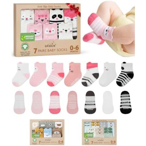 GOTS Organic Cotton Blend 7 Baby Socks 0-6 Months Animal Design Non Slip
