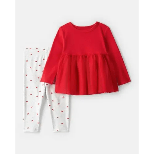 Baby Girl Long-Sleeve Tee & Heart Pant Set - Red | Carter's