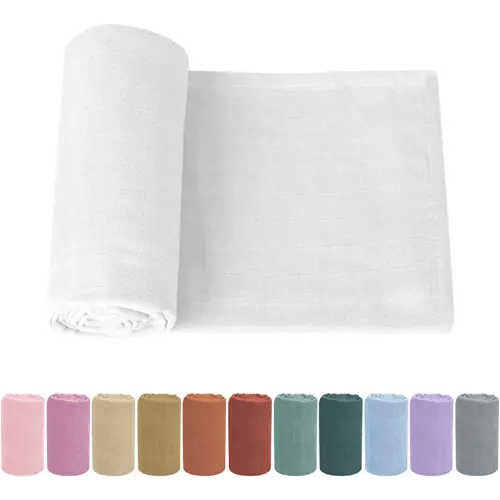 Premium Soft Muslin Cotton Newborn Baby Swaddle Blanket Unisex Swaddle Wrap Silky Swaddle Blankets Neutral Receiving Blanket for Newborn Boys and Girls Large 47 x 47 inches(120x120cm) (White)