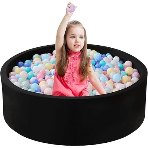 Ball Pit for Toddlers 35.43''x11.81 Baby Ball Pits Soft Memory Foam Ball Pit Round Kids Ball Pit Indoor Game Kids Play Ball Pool Ideal Gift for Girls and Boys (Black, NO Balls)
