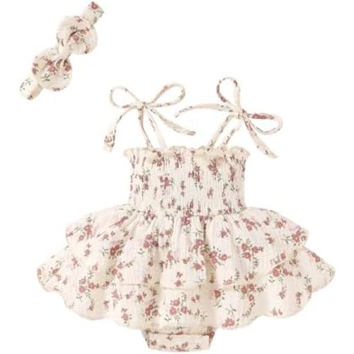 YOUNGER TREE Baby Girl Clothes Infant Summer Romper Dress Sleeveless Bodysuit Jumpsuit with Headband Toddler Outfits