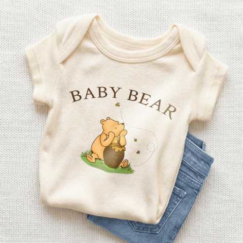 Baby Bear Onesie® - Pooh Bear Onesie® - Announcement Bear Bodysuit - Cute Natural Baby Onesie®
