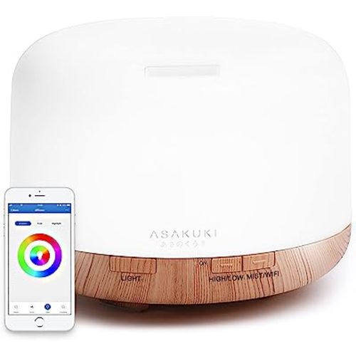 ASAKUKI Smart Wi-Fi Essential Oil Diffuser, App and Voice Control Compatible with Alexa, 500ml Aromatherapy Humidifier for Relaxing Atmosphere in Home Office Bedroom (Light Brown)