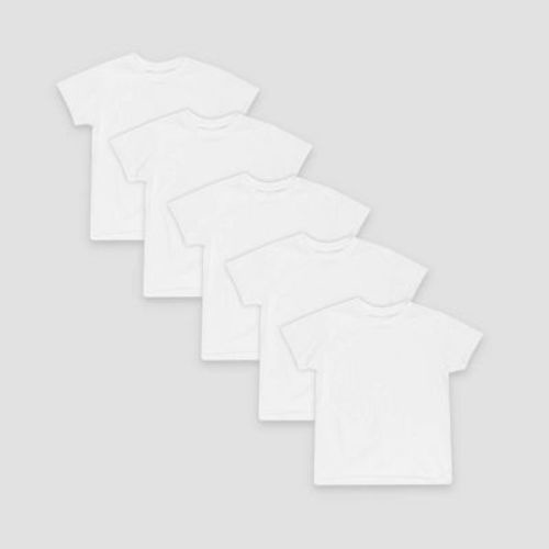 Hanes Toddler Boys' 5pk Crew T-Shirt - White 4T: Tagless, Lightweight Cotton Blend, Short Sleeve, Machine Washable