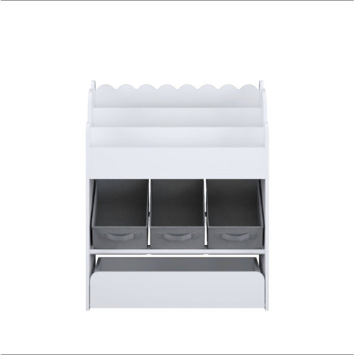 Latitude Run® Kids Bookshelf With Storage Bins And Drawer, Multi-Functional Wooden Book Organizer For Toddlers, White Bookcase For Toys, Books And Nursery Room | Wayfair