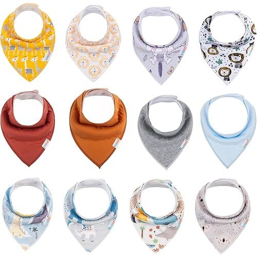 ALVABABY 12 Pack Baby Bandana Bibs 100% Cotton For Drooling Teething Feeding Super Absorbent For Boys Girls Newborn Infant Toddler 12SD02-CA
