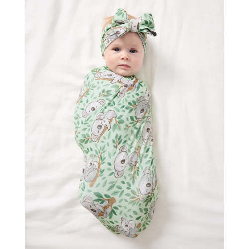 Koala Cuddles Swaddle & Luxe Bow Headband Set | Little Sleepies