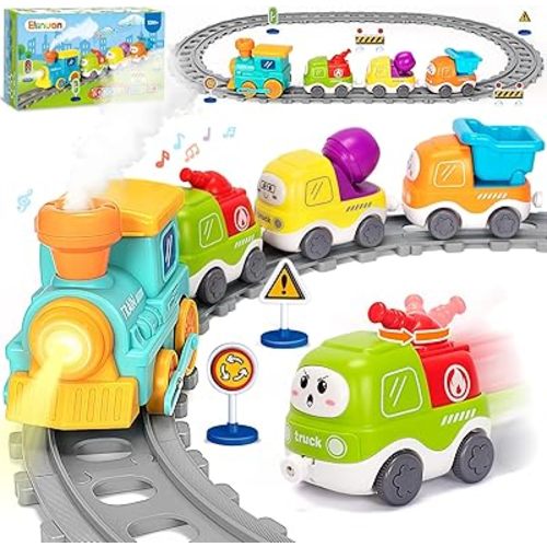 Electric Train Set for Toddlers, Realistic Steam Train Toys with Lights & Music for Kids, Magnetic Truck Toys for Toddler 2-4 3-5, Christmas Birthday Gifts for Boys Girls