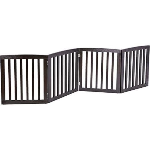 ZENY Freestanding Pet Gate for Dogs - 4 Panels Indoor Foldable Dog Fence for Stairs, Hallways, or Doorways - 82x24-Inch Freestanding Dog Gates, Brown