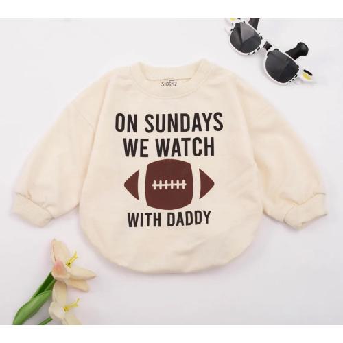 On Sundays We Watch football with Daddy, Fall Baby Clothes, Daddy&#39;s Girl, Football Season, Oversized Baby Romper, Football Outfit Kid