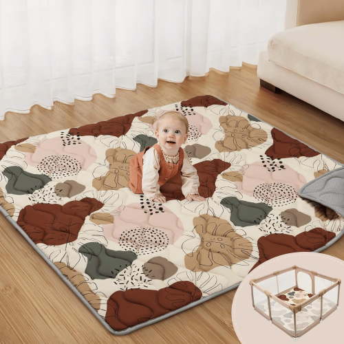 Baby Play Mats for Floor, 47x47 Playpen Mat, Thicken Cushioning Padding Foam Playmate for Baby and Toddlers Infants, Non-Slip & Machine Washable, Boho Design
