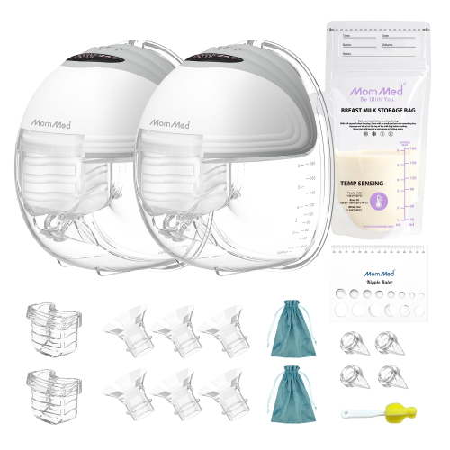 MomMed Double Hands-Free Breast Pump, S21 Leak-Proof Design, 3 Modes & 12 Vacuum Levels Electric Wearable Breast Pump-Grey