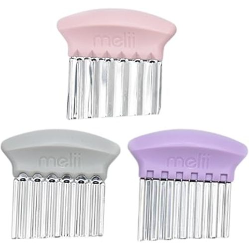 melii Stainless Steel Crinkle Cutters, 3 Pack Wavy Knives with Different Blades, Perfect for Cutting Vegetables, French Fries, Sandwiches, Fruits, Great Tool for Baby Led Weaning - Pink, Purple, Grey