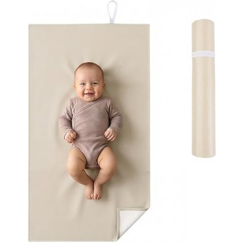 Portable Faux Leather Baby Changing Mat, Waterproof, Wipeable & Foldable Diaper Changing Pad 30x17in, Soft PU Surface Travel Changing Station, Baby Gift for New Parents