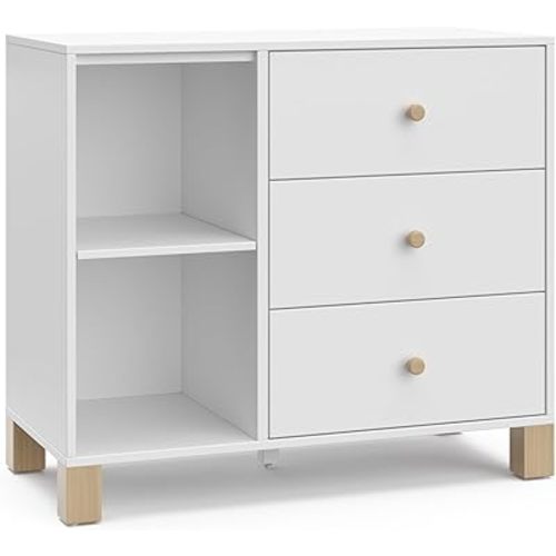 Storkcraft California 3 Drawer Combo Dresser (White with Driftwood) – GREENGUARD Gold Certified, Interlocking Drawer System, Pre-Installed Drawer Tracks for Easier Assembly, Spacious Cabinet
