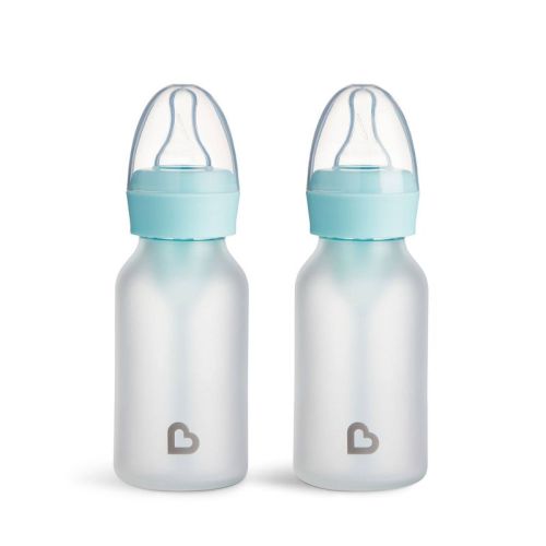 Munchkin Bond Silicone Coated Glass Baby Bottles - Blue - 4 fl oz/2pk: BPA-Free, Level 1 Slow Flow