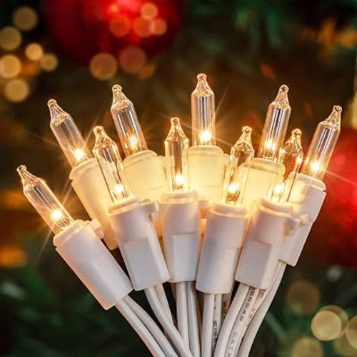 Hopolon 2PACK 50-Count Set Clear Christmas Lights with White Wire,Incandescent Bulb Mini String Lights for Holiday,Christmas Tree,Party, Wedding, Xmas, Home,Indoor & Outdoor Decorations(Warm White)