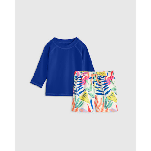 Swim Trunk and Rash Guard Set - Baby in Wavy Fish