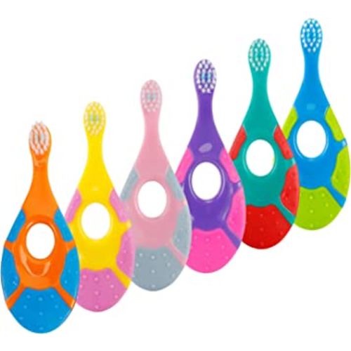 Slotic Baby Toothbrush & Toddler Toothbrush for Age 0-2 Years Old | Extra Soft Bristle for Baby Teeth & Infant Gums | Easy-Grip Finger Handle & Teething Pad | Dentist Recommended | 6-Pack