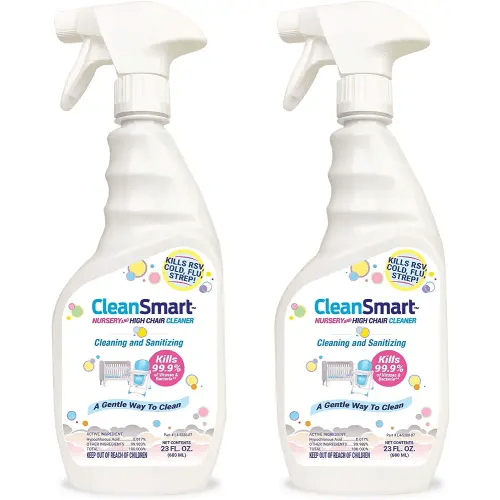 CleanSmart Nursery & High Chair Cleaner, 23 Ounce Bottle (Pack of 2), Hypochlorous Naturally Kills 99.9% of Viruses like RSV & Flu with Zero Residue