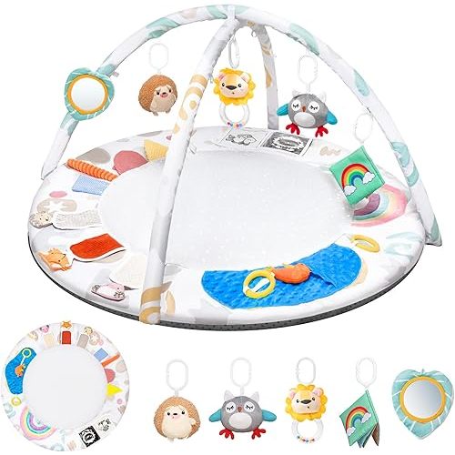 Montessori Baby Play Gym & Activity Mat for Brain Development (0-12Mo) | 5-Sensory Zones + 5 Toys |Portability Tummy Time Activity Mat Stage-Based for Newborn Brain Development Essential & Gift-Ready