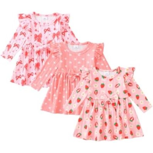 Toddler Baby Girl Dress Clothes 3-Pack Cute Bow Fly Sleeve Dresses