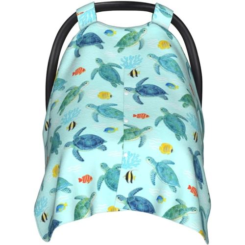 Sea Turtle Baby Car Seat Canopy Cover, Stroller Cover for Infant Toddler Ocean Beach Theme Stuff for All Seasons