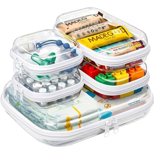 5 Pack Diaper Bag Organizer Pouches, Clear Hard Shell Zipper Cases for Baby Travel Essentials, Waterproof Storage Box for Pacifier Snacks Toys Wipes Clothes, Makeup Bag, Lego Toy Storage, Toiletry Bag