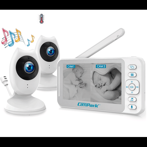 Campark 2 Cameras with Battery Baby Monitor, Video Baby Monitors with Camera and Audio, 4.3" LCD Split Screen, Two-Way Talk, Night Vision, VOX Mode, 8 Lullabies, Temperature Monitor