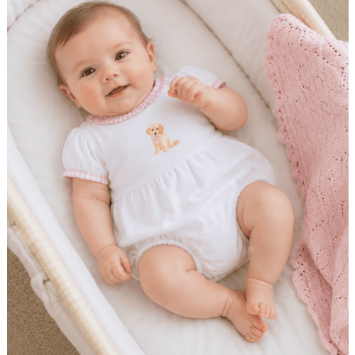 Sweet Golden Ruffled Hand-Embroidered Bubble - 6 months