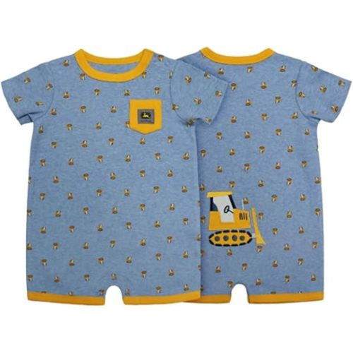 John Deere Blue Short Sleeve Bulldozer Romper Sizes 3/6, 6/9, 9/12 Months