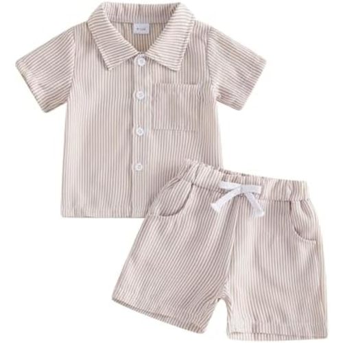 6-12 month Baby Boy Summer Outfit Infant Striped Button Down Short Sleeve Shirt Tops Shorts Casual Toddler Boy 2pcs Outfits