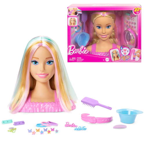Barbie Doll Styling Head, Blonde Hair with 20+ Hair Styling Accessories, Star, Butterfly Clips
