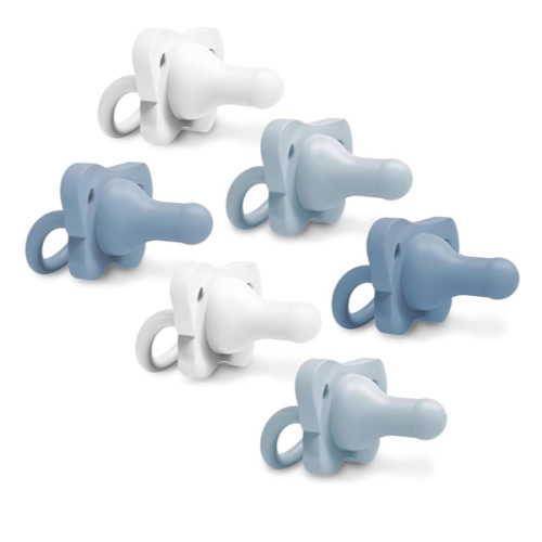 Dr. Brown's HappyPaci 100% Silicone Baby Pacifier, Contoured One-Piece Design, White, Blue, Light Blue, 0-6m, BPA-Free, 6 Pack