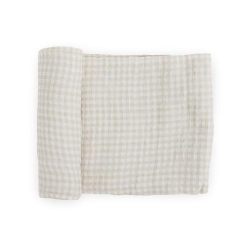 Tan Gingham Cotton Muslin Swaddle Blanket | Single | 100% Cotton | Super Soft | Newborns and Infants | Large 47” x 47” | Machine Washable - Set of 1