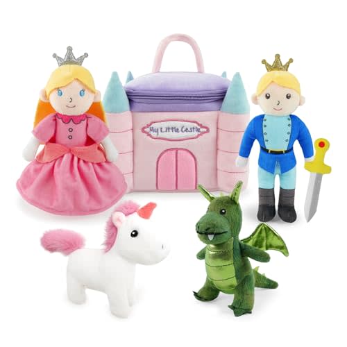 Stuffed Plush Castle Princess Kit for Baby Toddler, 6-Piece My Little Ca STLE Playset, Sensory Pretend Play Toy with Castle Bag/Princess/Prince, Boy Girl Infant Newborn Gifts