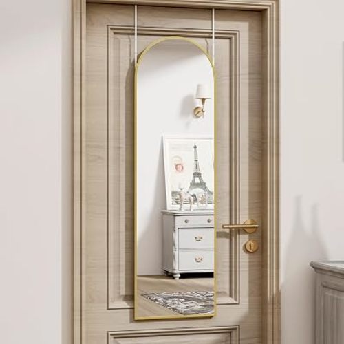 Vlush Door Mirror, Full Length Mirrors Over The Door, 14'' x 48'' Hanging/Rectangular Wall Mirror, Wall-Mounted/Hanging/Leaning, Home Decor,(Gold)