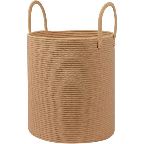 Large Cotton Rope Storage Basket with Handles,15''x15''x18'' Woven Cylindrical Laundry Hamper, Natural Beige,baby girl Laundry Basket,Nursery hamper,baby blanket basket in living room,bedroom