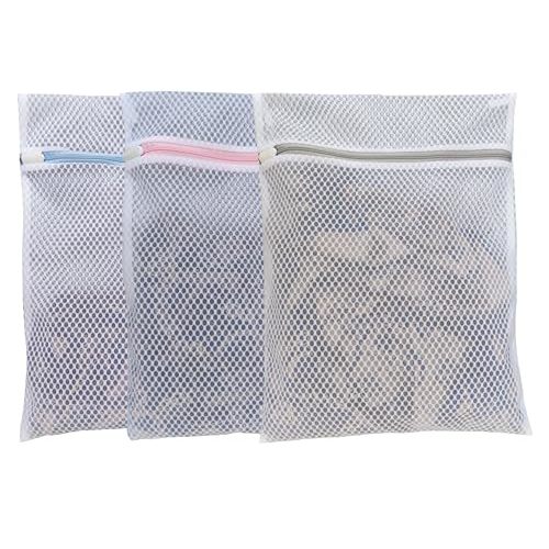 Mesh Laundry Bags for Delicates – 3 Pack (12”×16”) with Color-Coded Zippers, Protects Clothes from Damage, Breathable Honeycomb Mesh, Washer & Dryer Safe bags - Ideal for Bras, Lingerie & Socks