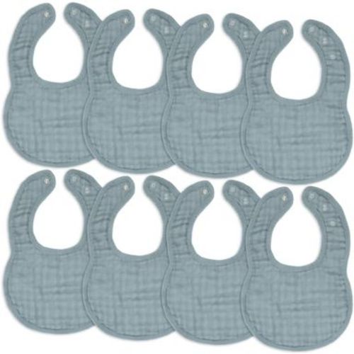Comfy Cubs Muslin Cotton Baby Bibs, 8 Pack, Adjustable Size with Easy Snaps, Soft and Super Absorbent - Pacific Blue